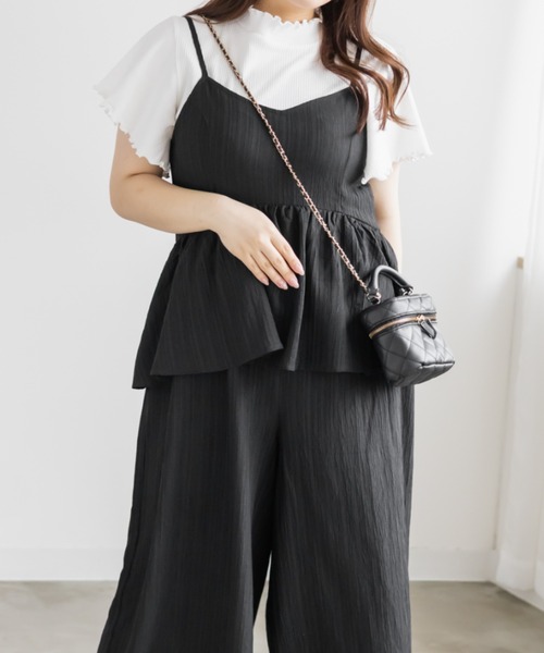 CLETTE(クレット)の「CLETTEオリジナルペプラムサロペット(サロペット/オーバーオール・レディース・オリーブ/ネイビー/ブラック・LL/4L/3L)」の6枚目の写真