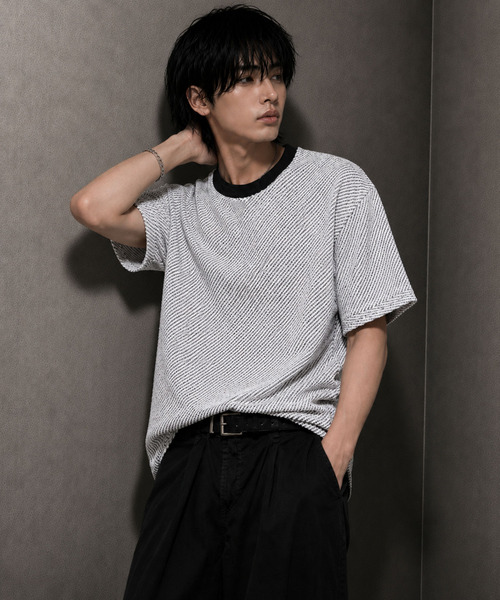 BENUSTA(ベヌスタ)の「『BENUSTA/ベヌスタ』クルーネックデザイン半袖カットソー【GC】(Tシャツ/カットソー・メンズ・ホワイト/ブラック・L/M)」の1枚目の写真