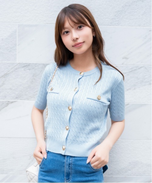 GORGE（ゴージ）の「《ケーブル編み×ゴールドボタン》カーディガン／フェミニン／春夏／全4色（カーディガン/ボレロ・レディース・ライトブルー/ネイビー/オフホワイト/ピンク・F）」の15枚目の写真