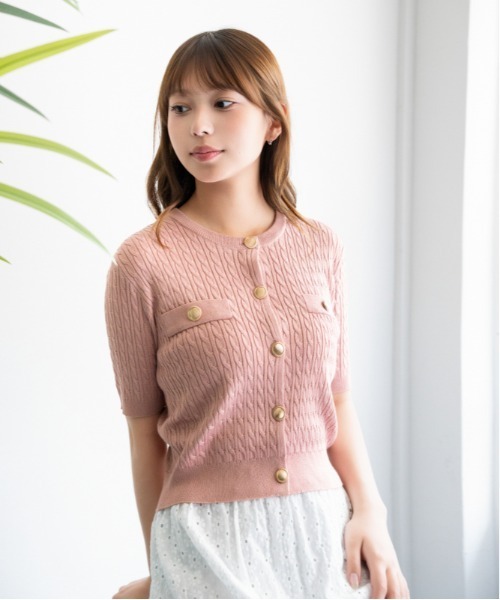 GORGE（ゴージ）の「《ケーブル編み×ゴールドボタン》カーディガン／フェミニン／春夏／全4色（カーディガン/ボレロ・レディース・ライトブルー/ネイビー/オフホワイト/ピンク・F）」の18枚目の写真