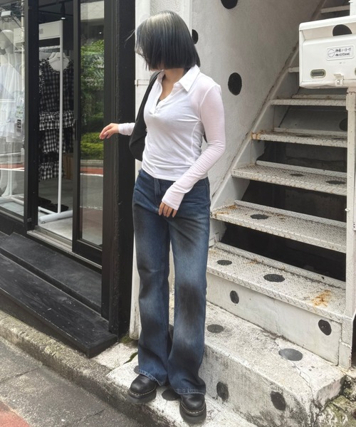 Chikashitsu +(チカシツプラス)の「【Chikashitsu +】dirty wash flare denim pants / 【チカシツプラス】ダーティーウォッシュフレアデニムパンツ(デニムパンツ・メンズ・ブルー・L/M/S)」の3枚目の写真