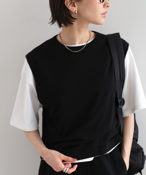 evernavy(エバーネイビー)の「コットンニットノースリーブトップス/ベスト(ニット/セーター・レディース・ブラウン/オフホワイト/ブラック・MT/M)」の5枚目の写真