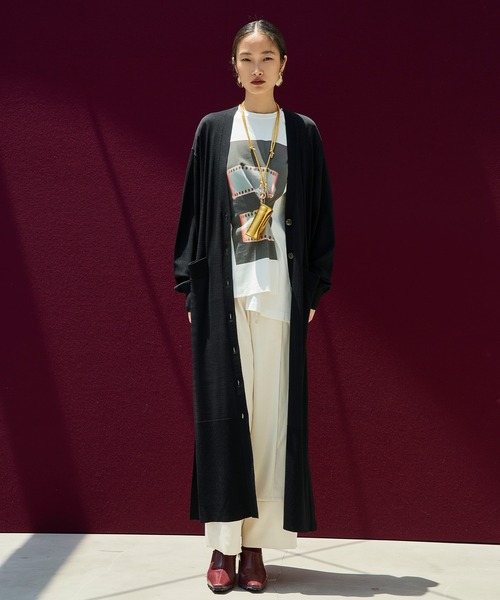 OMMO(オーエムエムオー)の「V NECK KNIT LONG CD(カーディガン/ボレロ・レディース・パープル/ブラック/カーキ・F)」の16枚目の写真