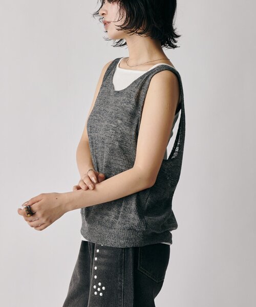 goocy(グーシー)の「【セットアイテム】麻混ワッフル×テレコキャミアンサンブル(キャミソール・レディース・ブラック/チャコールグレー/グレイッシュベージュ・FREE)」の21枚目の写真