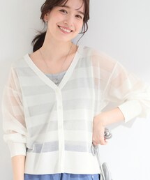 SHOO・LA・RUE | 【洗濯機可/S-LL】涼し気な透け感 日差し冷房対策に シアーボーダーカーディガン(カーディガン/ボレロ)