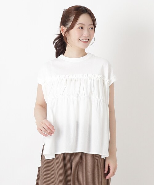 one'sterrace(ワンズテラス)の「異素材ペプラムプルオーバー(Tシャツ/カットソー・レディース・アイボリー系8/その他/ブラック系8・02)」の2枚目の写真