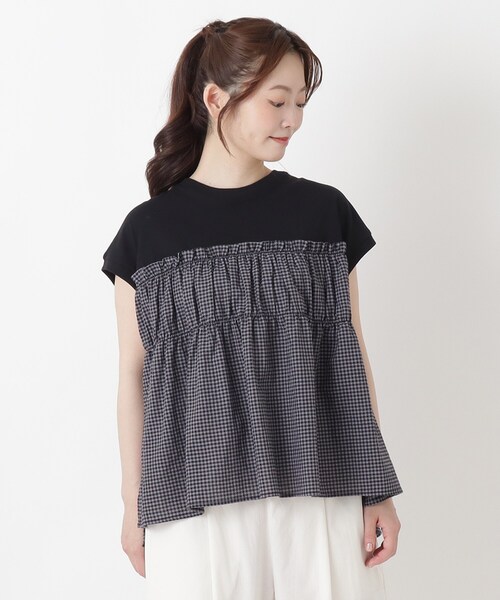 one'sterrace(ワンズテラス)の「異素材ペプラムプルオーバー(Tシャツ/カットソー・レディース・アイボリー系8/その他/ブラック系8・02)」の3枚目の写真
