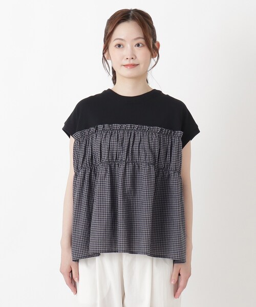one'sterrace(ワンズテラス)の「異素材ペプラムプルオーバー(Tシャツ/カットソー・レディース・アイボリー系8/その他/ブラック系8・02)」の4枚目の写真