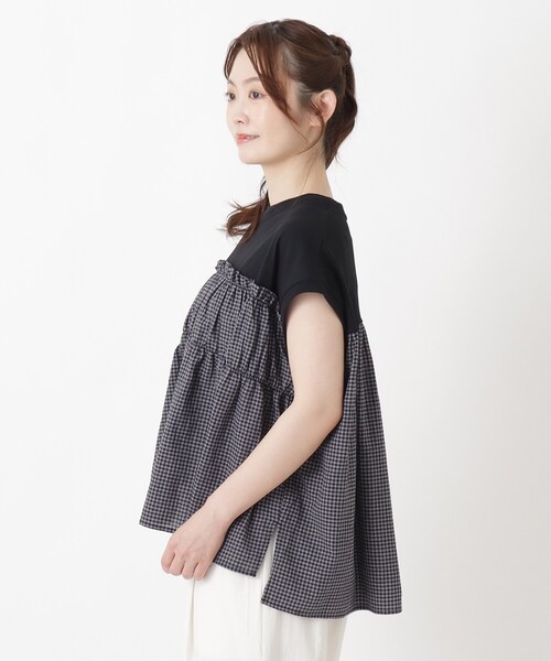 one'sterrace(ワンズテラス)の「異素材ペプラムプルオーバー(Tシャツ/カットソー・レディース・アイボリー系8/その他/ブラック系8・02)」の5枚目の写真