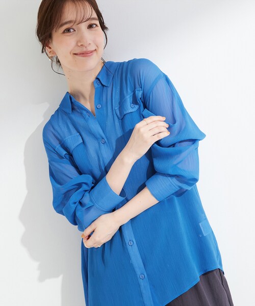 SHOO・LA・RUE(シューラルー)の「【洗濯機可】ダブルポケット 楊柳しぼしぼシアーシャツ(シャツ/ブラウス・レディース・イエロー/ブルー/ブラック/ライトベージュ・00)」の4枚目の写真