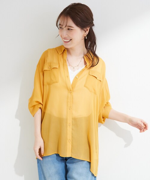SHOO・LA・RUE(シューラルー)の「【洗濯機可】ダブルポケット 楊柳しぼしぼシアーシャツ(シャツ/ブラウス・レディース・イエロー/ブルー/ブラック/ライトベージュ・00)」の21枚目の写真