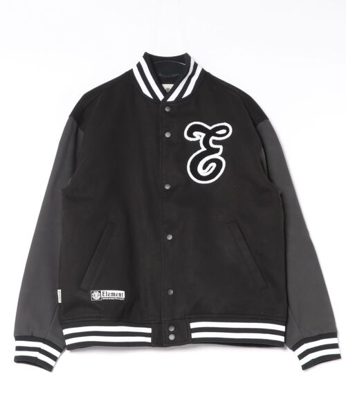 ELEMENT(エレメント)の「ELEMENT/エレメント VARSITY STADIUM JACKET ジャケット BG022756(スタジャン・メンズ・ブラック×ホワイト/ブラック・XL/L/M)」の2枚目の写真