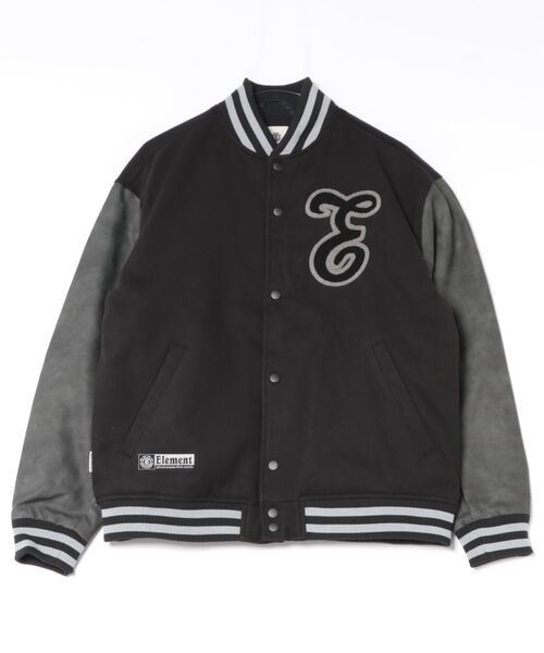 ELEMENT(エレメント)の「ELEMENT/エレメント VARSITY STADIUM JACKET ジャケット BG022756(スタジャン・メンズ・ブラック×ホワイト/ブラック・XL/L/M)」の1枚目の写真