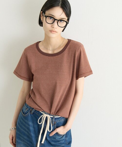 CIAOPANIC TYPY(チャオパニックティピー)の「ZOZO限定ピンボーダーリンガーTee(Tシャツ/カットソー・レディース・ブラック/ホワイト/ブルー/サックスブルー/グレー/ブラウン・ONE SIZE)」の5枚目の写真