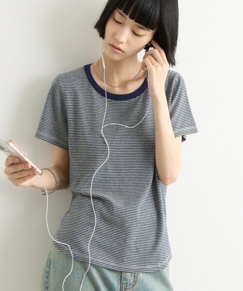 CIAOPANIC TYPY(チャオパニックティピー)の「ZOZO限定ピンボーダーリンガーTee(Tシャツ/カットソー・レディース・ブラック/ホワイト/ブルー/サックスブルー/グレー/ブラウン・ONE SIZE)」の4枚目の写真