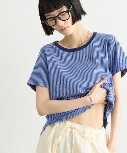 CIAOPANIC TYPY(チャオパニックティピー)の「ZOZO限定ピンボーダーリンガーTee(Tシャツ/カットソー・レディース・ブラック/ホワイト/ブルー/サックスブルー/グレー/ブラウン・ONE SIZE)」の1枚目の写真