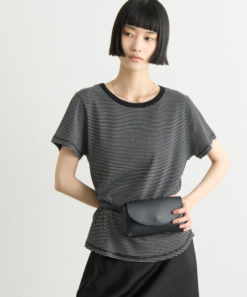 CIAOPANIC TYPY(チャオパニックティピー)の「ZOZO限定ピンボーダーリンガーTee(Tシャツ/カットソー・レディース・ブラック/ホワイト/ブルー/サックスブルー/グレー/ブラウン・ONE SIZE)」の3枚目の写真