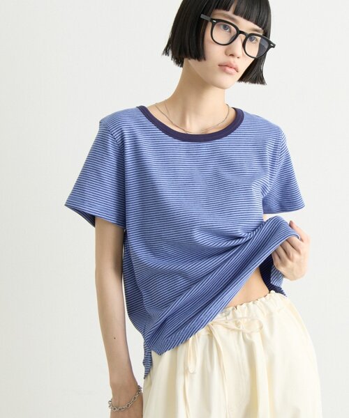 CIAOPANIC TYPY(チャオパニックティピー)の「ZOZO限定ピンボーダーリンガーTee(Tシャツ/カットソー・レディース・ブラック/ホワイト/ブルー/サックスブルー/グレー/ブラウン・ONE SIZE)」の14枚目の写真