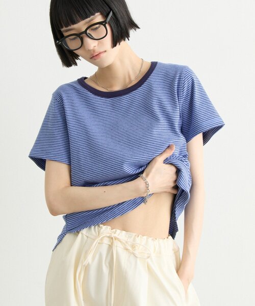 CIAOPANIC TYPY(チャオパニックティピー)の「ZOZO限定ピンボーダーリンガーTee(Tシャツ/カットソー・レディース・ブラック/ホワイト/ブルー/サックスブルー/グレー/ブラウン・ONE SIZE)」の12枚目の写真