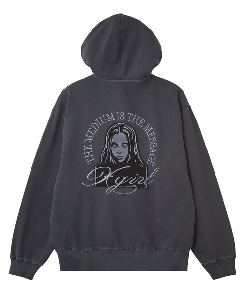 X-girl(エックスガール)の「PIGMENT DYED FACE PATCH AND LOGO ZIP UP SWEAT HOODIE(パーカー・レディース・ブラウン/ピンク/ブラック・S/M)」の2枚目の写真