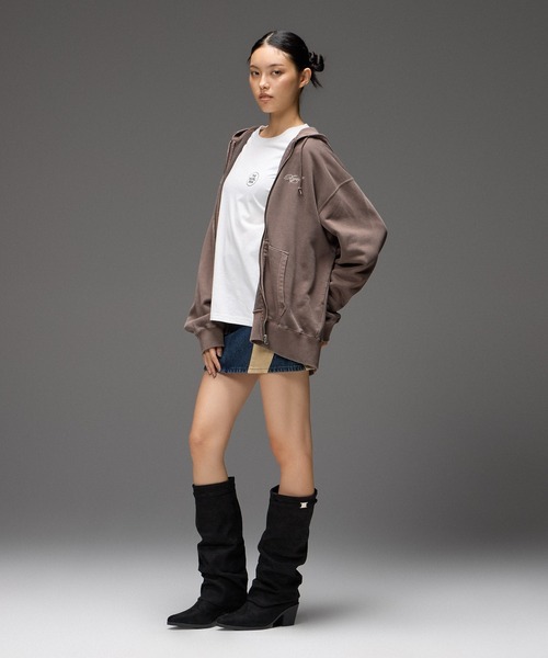X-girl(エックスガール)の「PIGMENT DYED FACE PATCH AND LOGO ZIP UP SWEAT HOODIE(パーカー・レディース・ブラウン/ピンク/ブラック・S/M)」の8枚目の写真