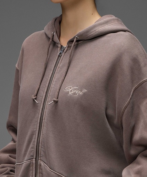 X-girl(エックスガール)の「PIGMENT DYED FACE PATCH AND LOGO ZIP UP SWEAT HOODIE(パーカー・レディース・ブラウン/ピンク/ブラック・S/M)」の11枚目の写真