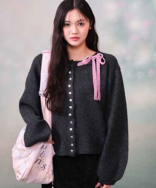 twins（nemne store）（ツインズ）の「Ribbon Knit Cardigan（カーディガン/ボレロ・レディース・グレー系・フリー）」の11枚目の写真