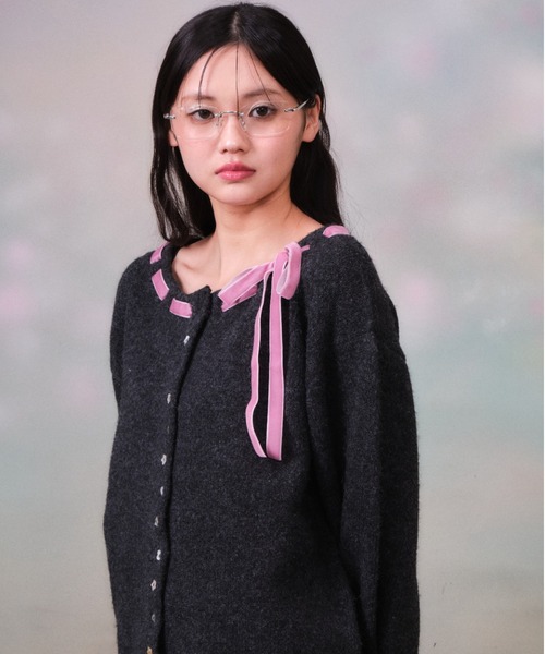 twins（nemne store）（ツインズ）の「Ribbon Knit Cardigan（カーディガン/ボレロ・レディース・グレー系・フリー）」の8枚目の写真