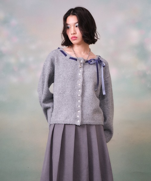 twins（nemne store）（ツインズ）の「Ribbon Knit Cardigan（カーディガン/ボレロ・レディース・グレー系・フリー）」の14枚目の写真