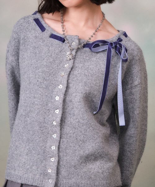twins（nemne store）（ツインズ）の「Ribbon Knit Cardigan（カーディガン/ボレロ・レディース・グレー系・フリー）」の17枚目の写真