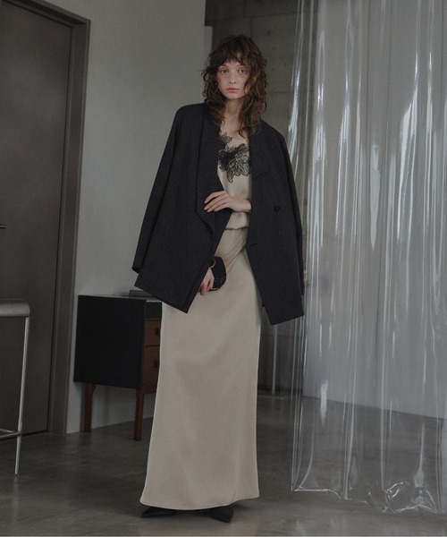 LE'RURE(リルアー)の「Irregular collar melange jacket(テーラードジャケット・レディース・ベージュ/ブラック・SMALL/MEDIUM)」の3枚目の写真