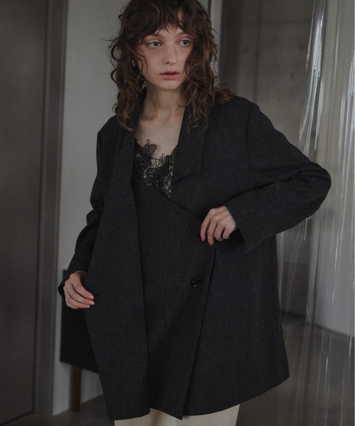 LE'RURE(リルアー)の「Irregular collar melange jacket(テーラードジャケット・レディース・ベージュ/ブラック・SMALL/MEDIUM)」の6枚目の写真