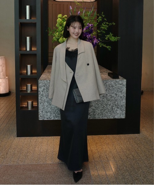 LE'RURE(リルアー)の「Irregular collar melange jacket(テーラードジャケット・レディース・ベージュ/ブラック・SMALL/MEDIUM)」の8枚目の写真