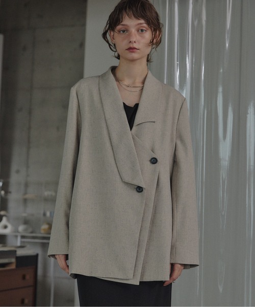 LE'RURE(リルアー)の「Irregular collar melange jacket(テーラードジャケット・レディース・ベージュ/ブラック・SMALL/MEDIUM)」の9枚目の写真