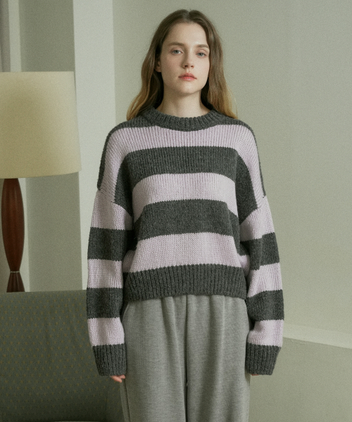 VLETI（ブレッティ）の「Wool Color Scheme Striped Knit (Charcoal)（ニット/セーター・レディース・チャコール・FREE）」の2枚目の写真