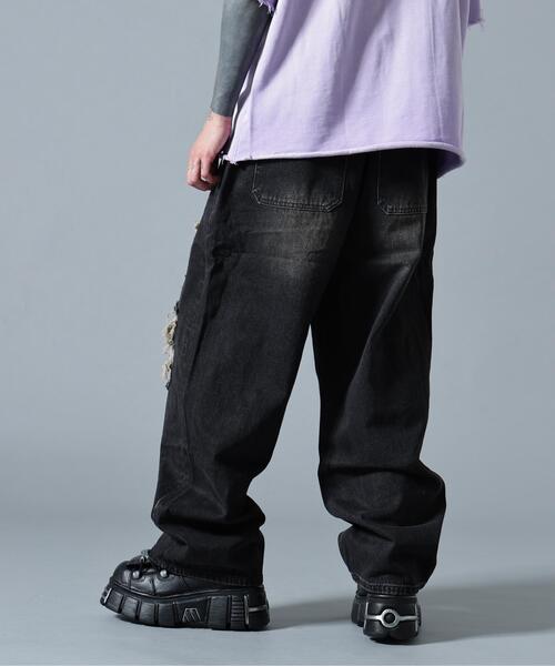 B'2nd(ビーセカンド)の「MAVYTH/メヴィス/DAMAGE WIDE DENIM PANTS(デニムパンツ・メンズ・ブラック・M/L)」の2枚目の写真
