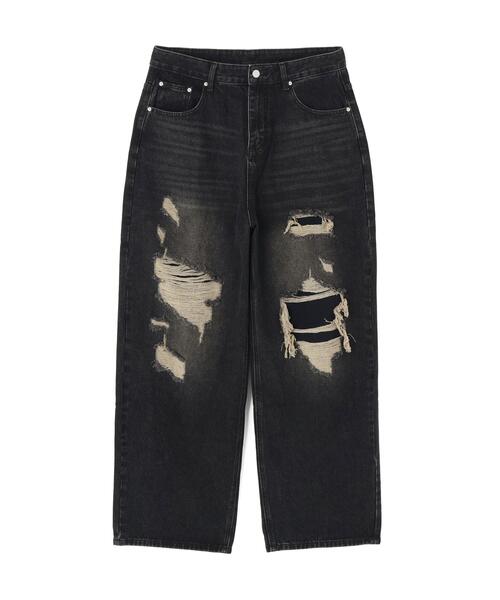 B'2nd(ビーセカンド)の「MAVYTH/メヴィス/DAMAGE WIDE DENIM PANTS(デニムパンツ・メンズ・ブラック・M/L)」の5枚目の写真