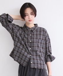 ロールアップスリーブチェックシャツ