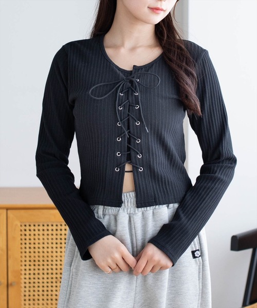 clear（クリア）の「フロントスピンドルカットソー［骨格ストレート／韓国カジュアル／モード］（Tシャツ/カットソー・レディース・ライトグレー/ブラック/モカ/グレー/ネイビー・F）」の2枚目の写真
