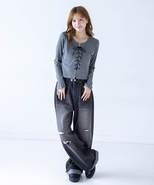 clear（クリア）の「フロントスピンドルカットソー［骨格ストレート／韓国カジュアル／モード］（Tシャツ/カットソー・レディース・ライトグレー/ブラック/モカ/グレー/ネイビー・F）」の7枚目の写真
