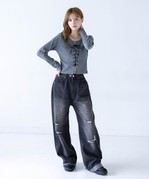 clear（クリア）の「フロントスピンドルカットソー［骨格ストレート／韓国カジュアル／モード］（Tシャツ/カットソー・レディース・ライトグレー/ブラック/モカ/グレー/ネイビー・F）」の8枚目の写真