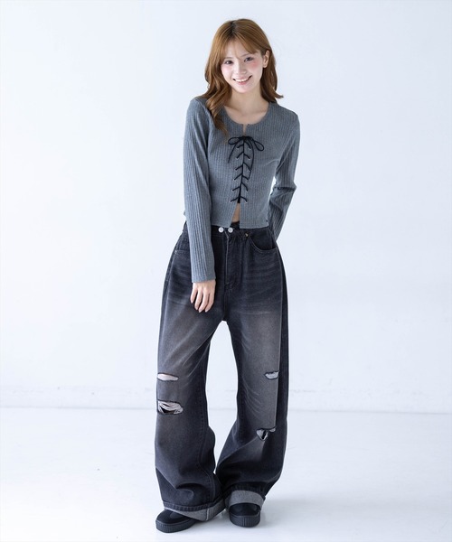 clear（クリア）の「フロントスピンドルカットソー［骨格ストレート／韓国カジュアル／モード］（Tシャツ/カットソー・レディース・ライトグレー/ブラック/モカ/グレー/ネイビー・F）」の9枚目の写真