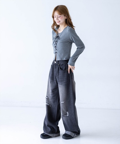 clear（クリア）の「フロントスピンドルカットソー［骨格ストレート／韓国カジュアル／モード］（Tシャツ/カットソー・レディース・ライトグレー/ブラック/モカ/グレー/ネイビー・F）」の10枚目の写真
