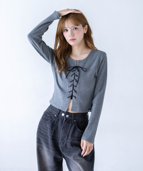 clear（クリア）の「フロントスピンドルカットソー［骨格ストレート／韓国カジュアル／モード］（Tシャツ/カットソー・レディース・ライトグレー/ブラック/モカ/グレー/ネイビー・F）」の6枚目の写真