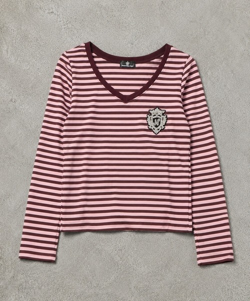 SPINNS(スピンズ)の「Vネック長袖Tシャツ/ボーダーエンブレム/平成ギャル(Tシャツ/カットソー・レディース・グレー系その他/ピンク系その他・ONESIZE)」の12枚目の写真