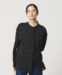 コットンクレープ ビーズ エンブロイダリー シャツ