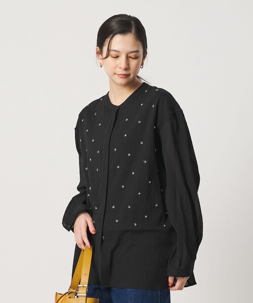 BEAUTY&YOUTH UNITED ARROWS（ビューティーアンドユースユナイテッドアローズ）の「コットンクレープ ビーズ エンブロイダリー シャツ（シャツ/ブラウス・レディース・ブラック/オフホワイト・FREE）」の3枚目の写真