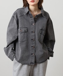 ABETTOR ハードオンスデニムビンテージ加工裾ラウンドデザインLSシャツ 長袖