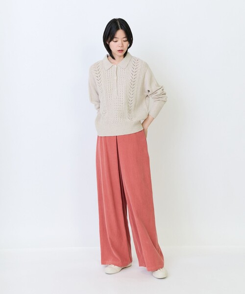 LOISIR(ロワズィール)の「リネンウールホールガーメント透かし地柄ポロニット(ニット/セーター・レディース・キナリ/ネイビー・FREE)」の3枚目の写真