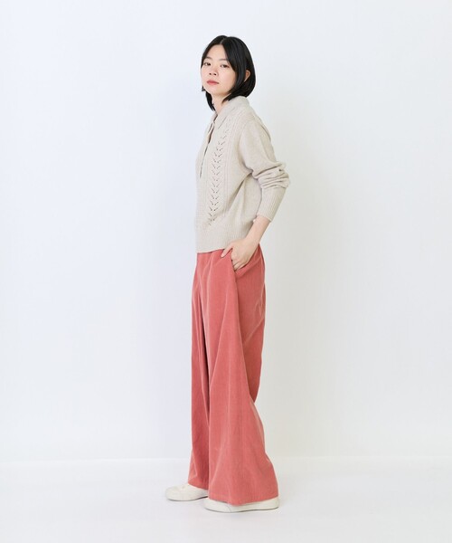 LOISIR(ロワズィール)の「リネンウールホールガーメント透かし地柄ポロニット(ニット/セーター・レディース・キナリ/ネイビー・FREE)」の4枚目の写真